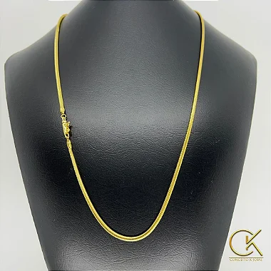 Corrente Rabo de Rato Quadrada 3mm - Fecho Canhão - 60/70cm - Banhada a Ouro 18k; conceitokjoias.com.br